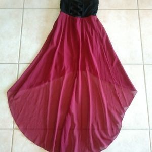 Burgundy strapless long dress
